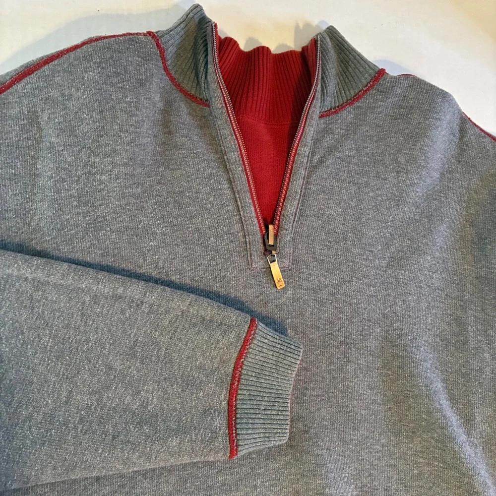 Tommy Bahama Reversible Pro Pullover Mens 1/4 Zip Sweater Red Gray Mock Neck XL